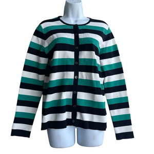 DONCASTER Women's Striped Cardigan Multicolor Button Down Knit Sweater Size M